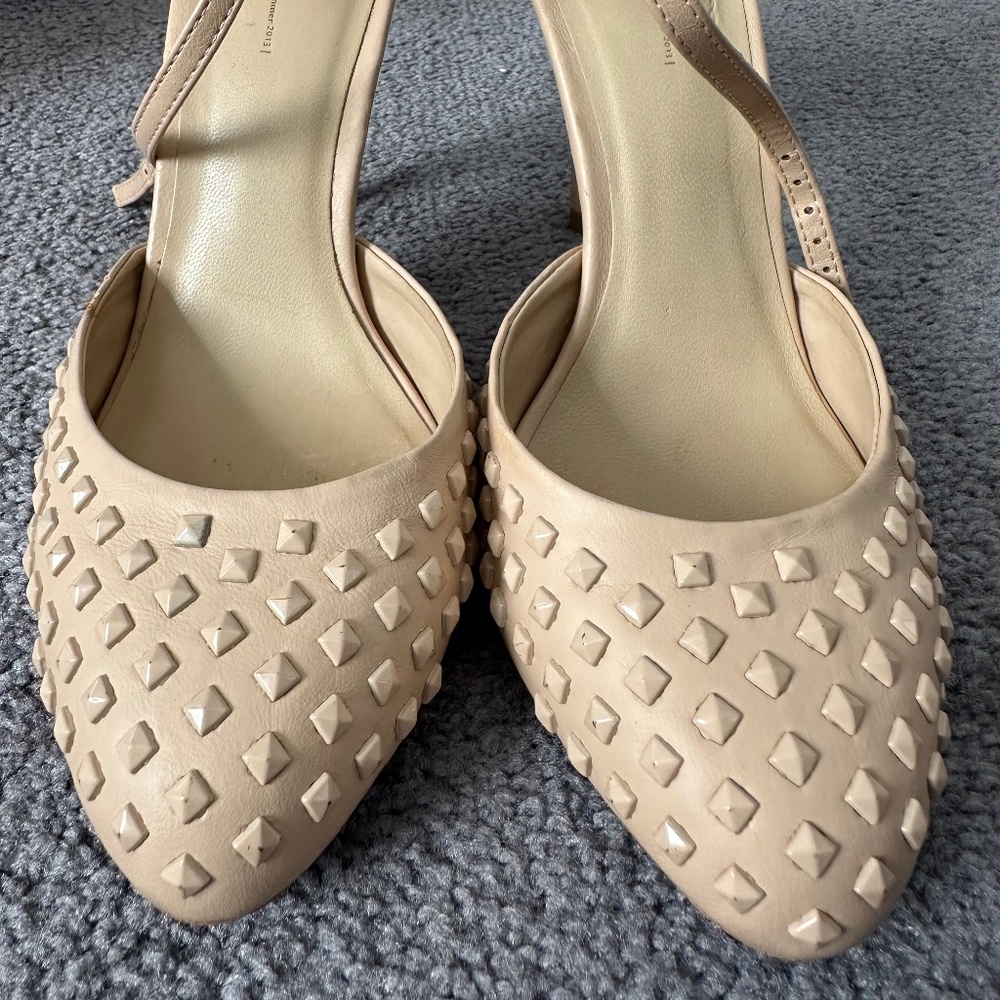 Zara blush coloured heels with edgy studs and ankle straps in size 7.5
